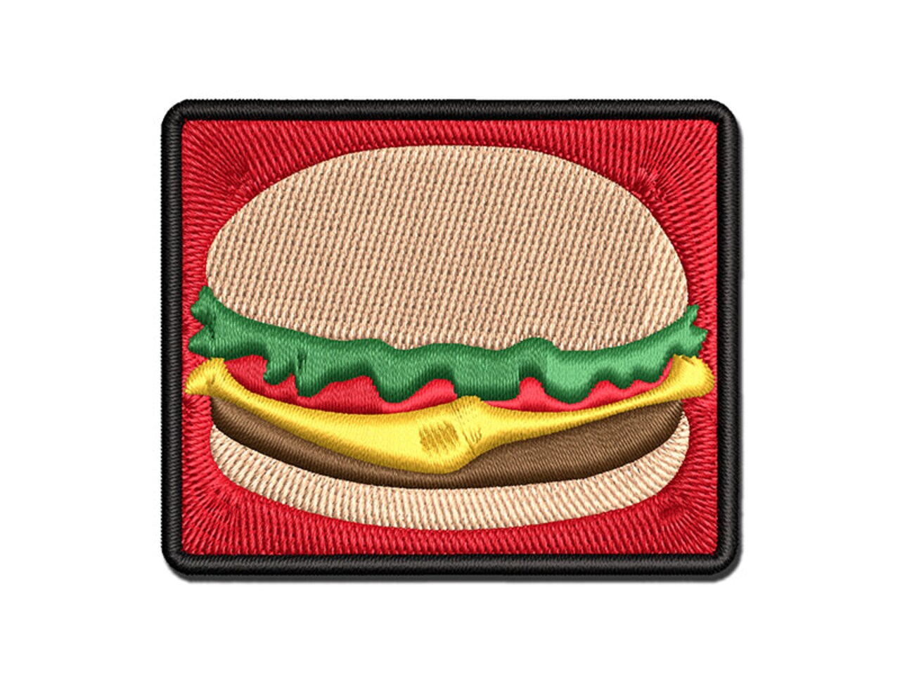 Delicious Hamburger Cheeseburger American Fast Food Multi-Color Embroidered Iron-On or Hook & Loop Patch Applique